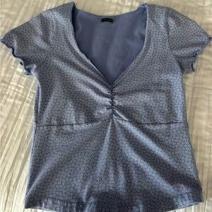 Brandy Melville Light Blue V-Neck Ruched Short Sleeve Top